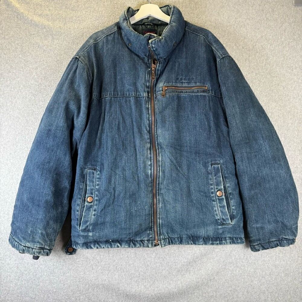 Tommy Jeans puffer down denim jean jacket mens XXL y2k 90s heavyweight